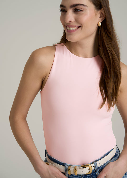 High Crewneck Sleeveless Bodysuit for Tall Women in Barely Pink