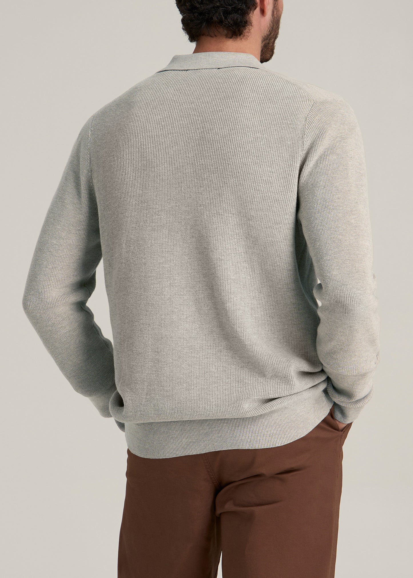 Sweater Polo Cardigan for Tall Men in Cream Beige