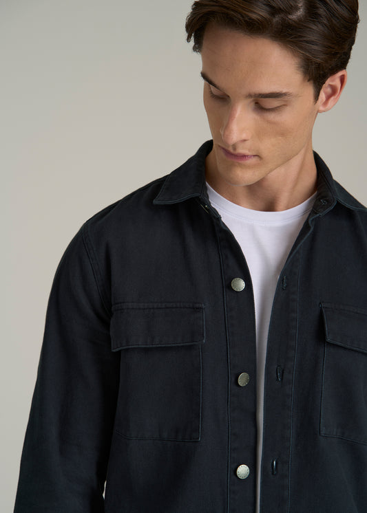 Casual Twill Shirt Jacket for Tall Men in Evening Blue