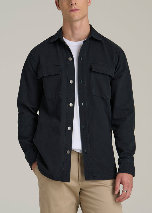 Casual Twill Shirt Jacket for Tall Men in Evening Blue