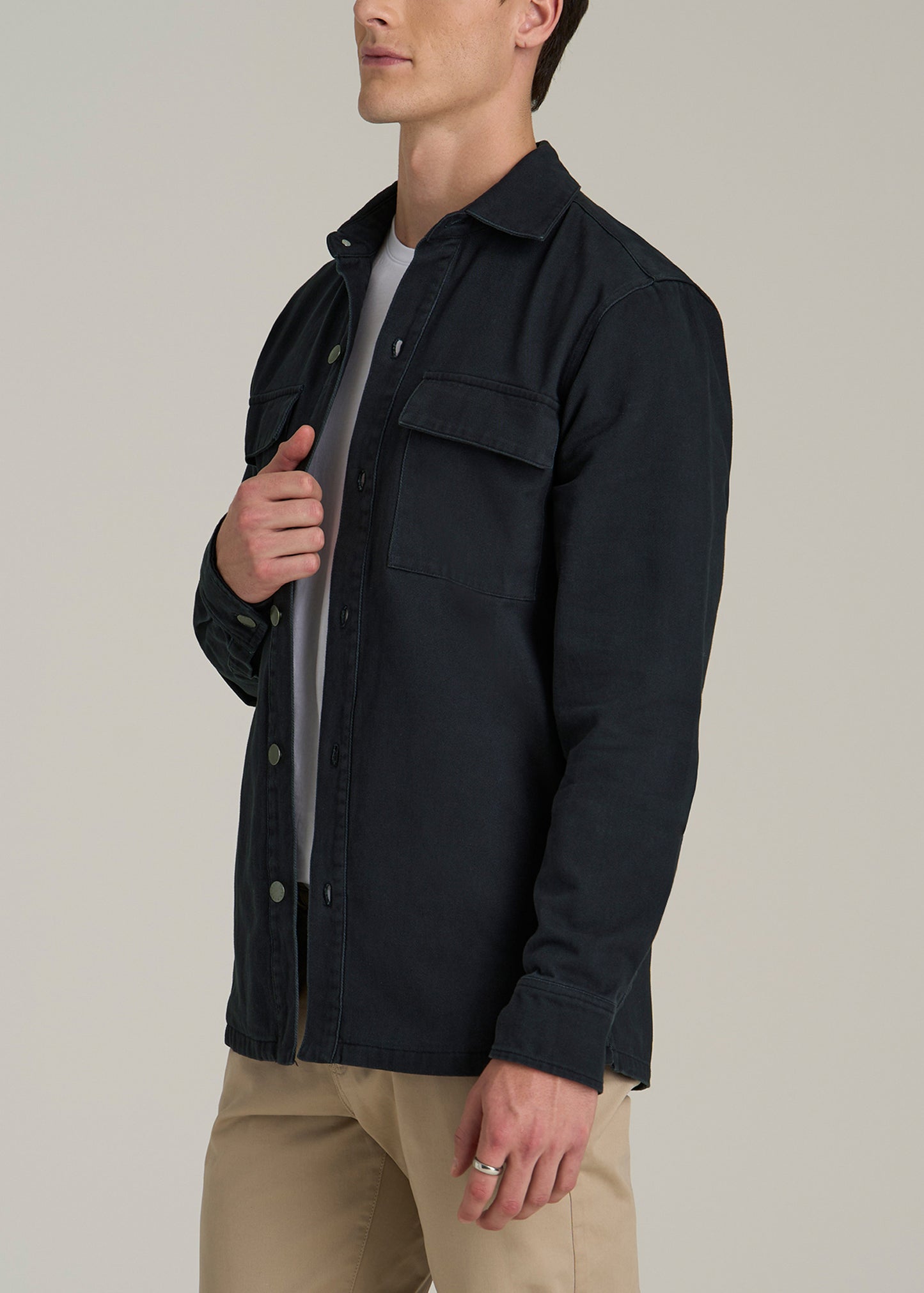 Casual Twill Shirt Jacket for Tall Men in Evening Blue