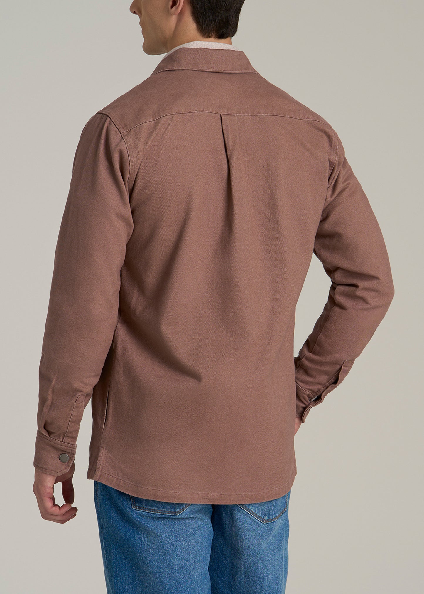 Casual Twill Shirt Jacket for Tall Men in Nutmeg