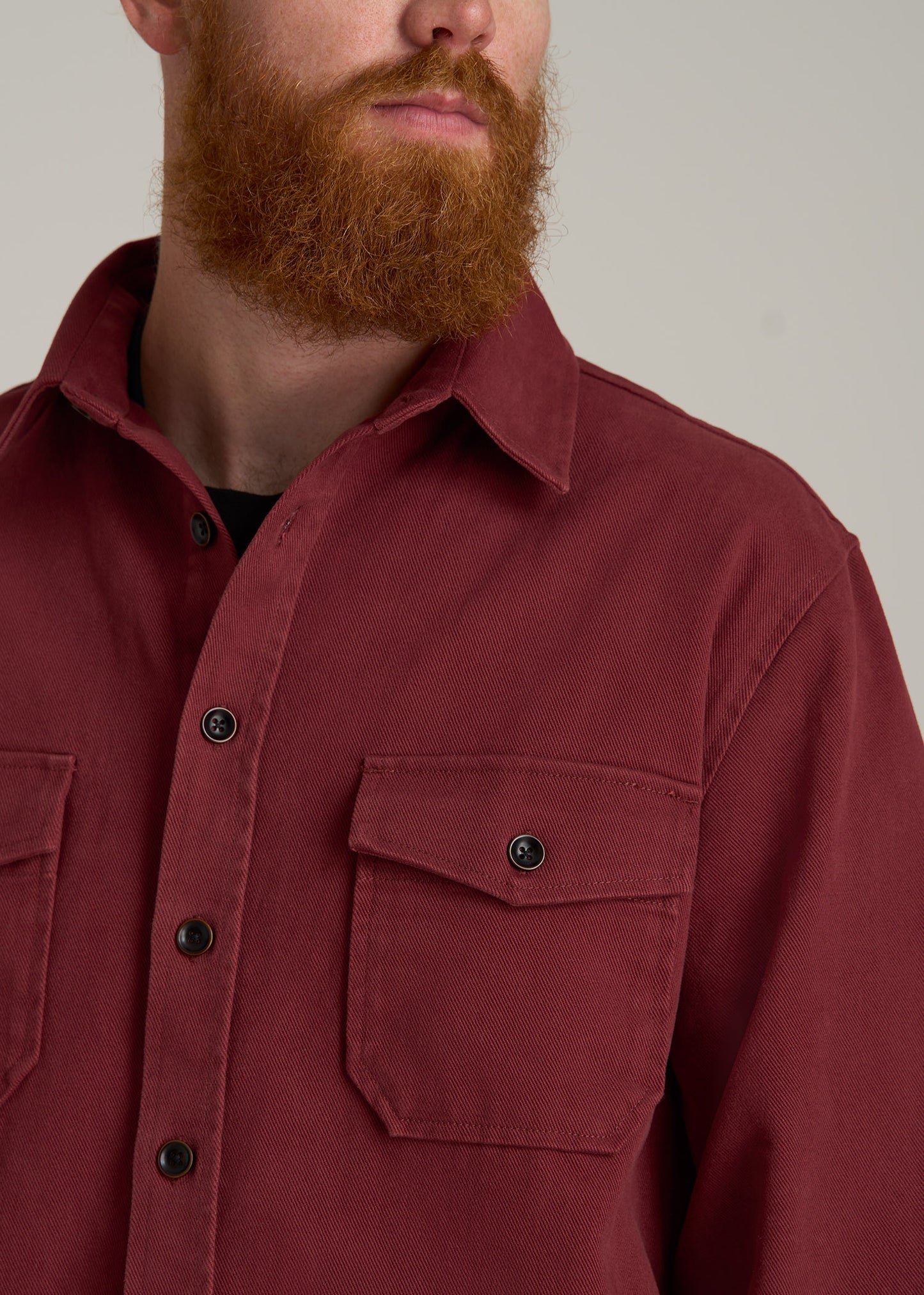 LJ&S Heavyweight Cotton Twill Overshirt for Tall Men in Burnt Brick