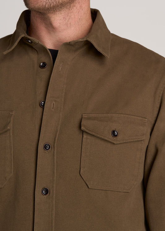 LJ&S Heavyweight Cotton Twill Overshirt for Tall Men in Grizzly Brown