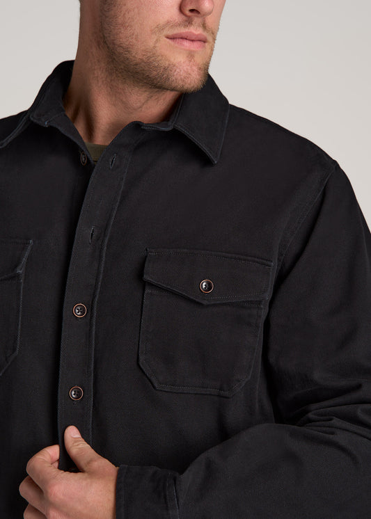 LJ&S Heavyweight Cotton Twill Overshirt for Tall Men in Vintage Black