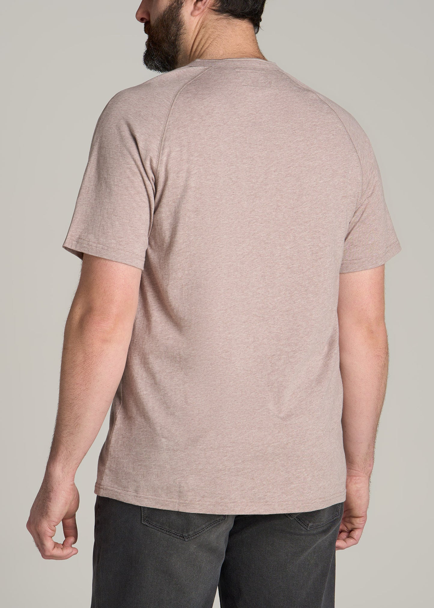 LJ&S REGULAR-FIT Jersey Henley Tee for Tall Men in Heathered Taupe