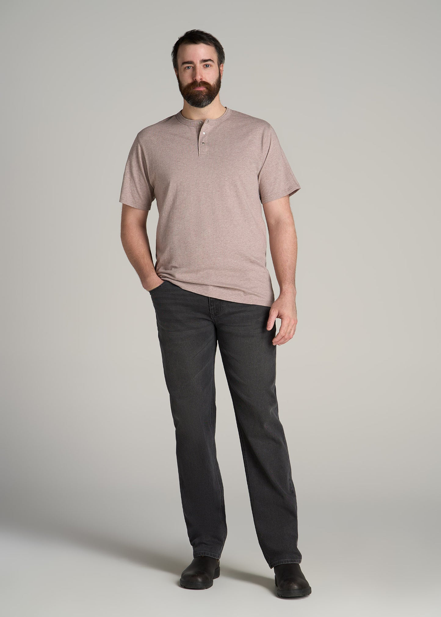 LJ&S REGULAR-FIT Jersey Henley Tee for Tall Men in Heathered Taupe