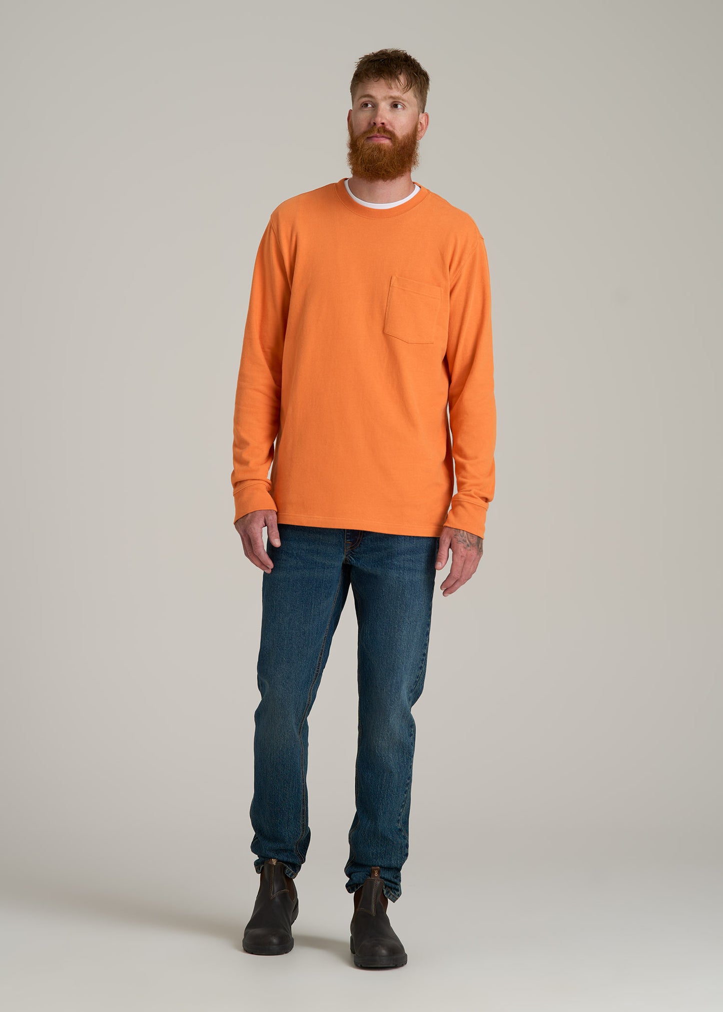 LJ&S Long Sleeve Workwear Pocket Tall Men's Tee in Marmalade