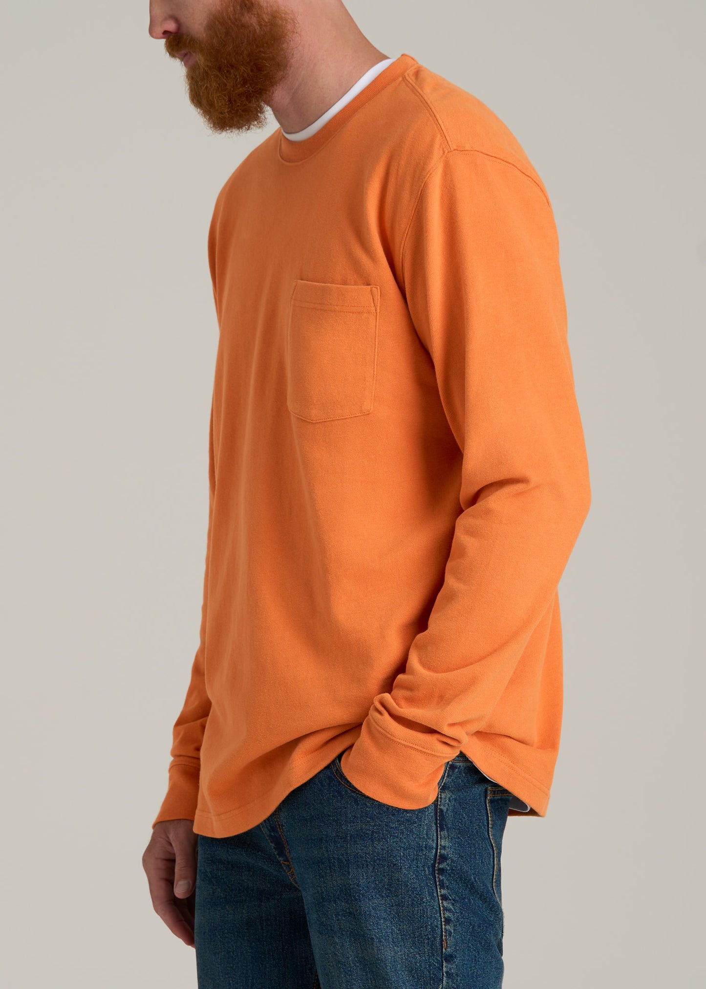 LJ&S Long Sleeve Workwear Pocket Tall Men's Tee in Marmalade