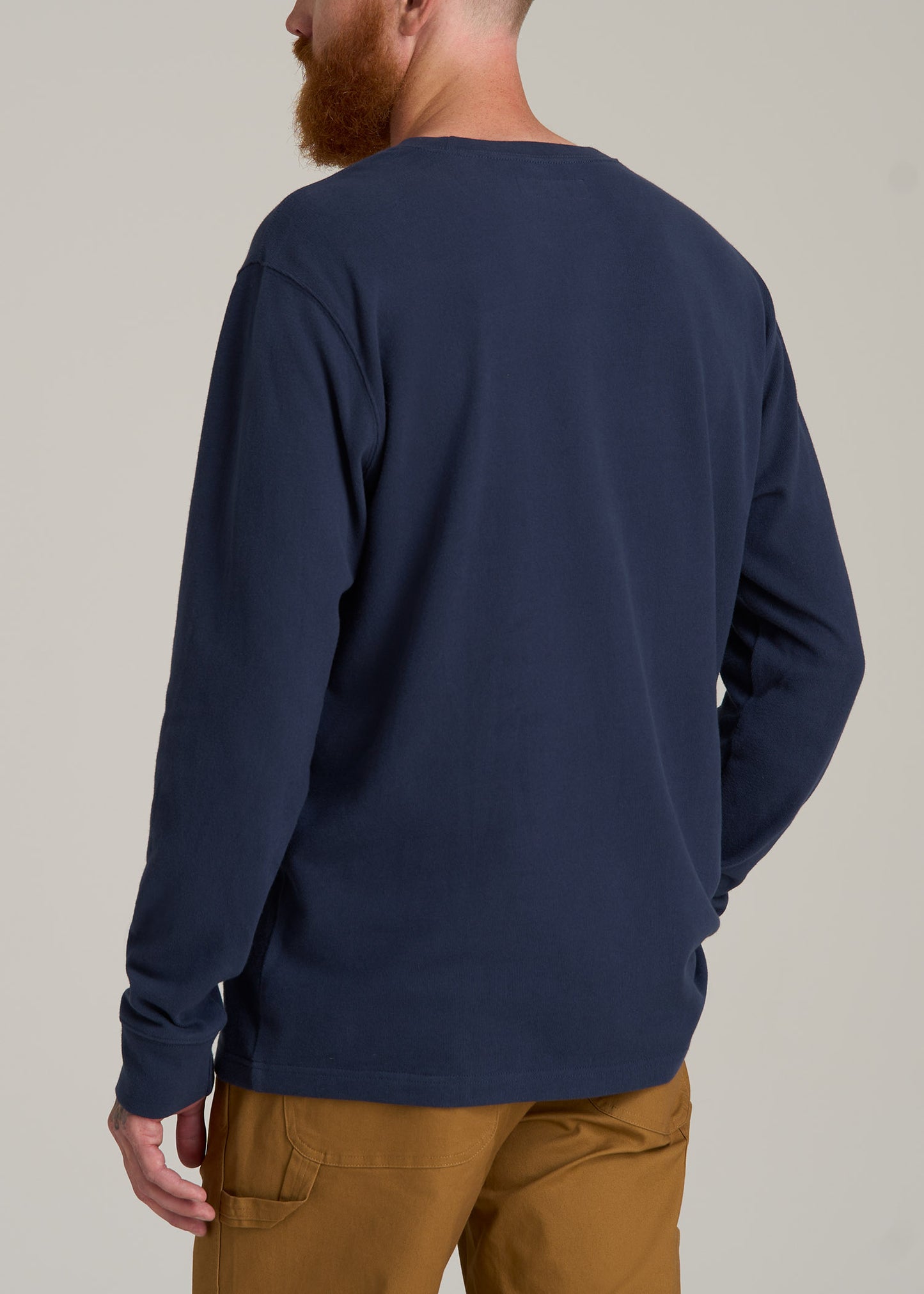 LJ&S Long Sleeve Workwear Pocket Tall Men's Tee in Midnight Navy