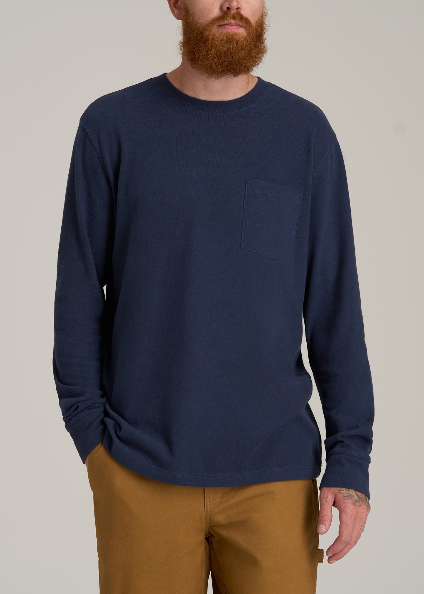 LJ&S Long Sleeve Workwear Pocket Tall Men's Tee in Midnight Navy