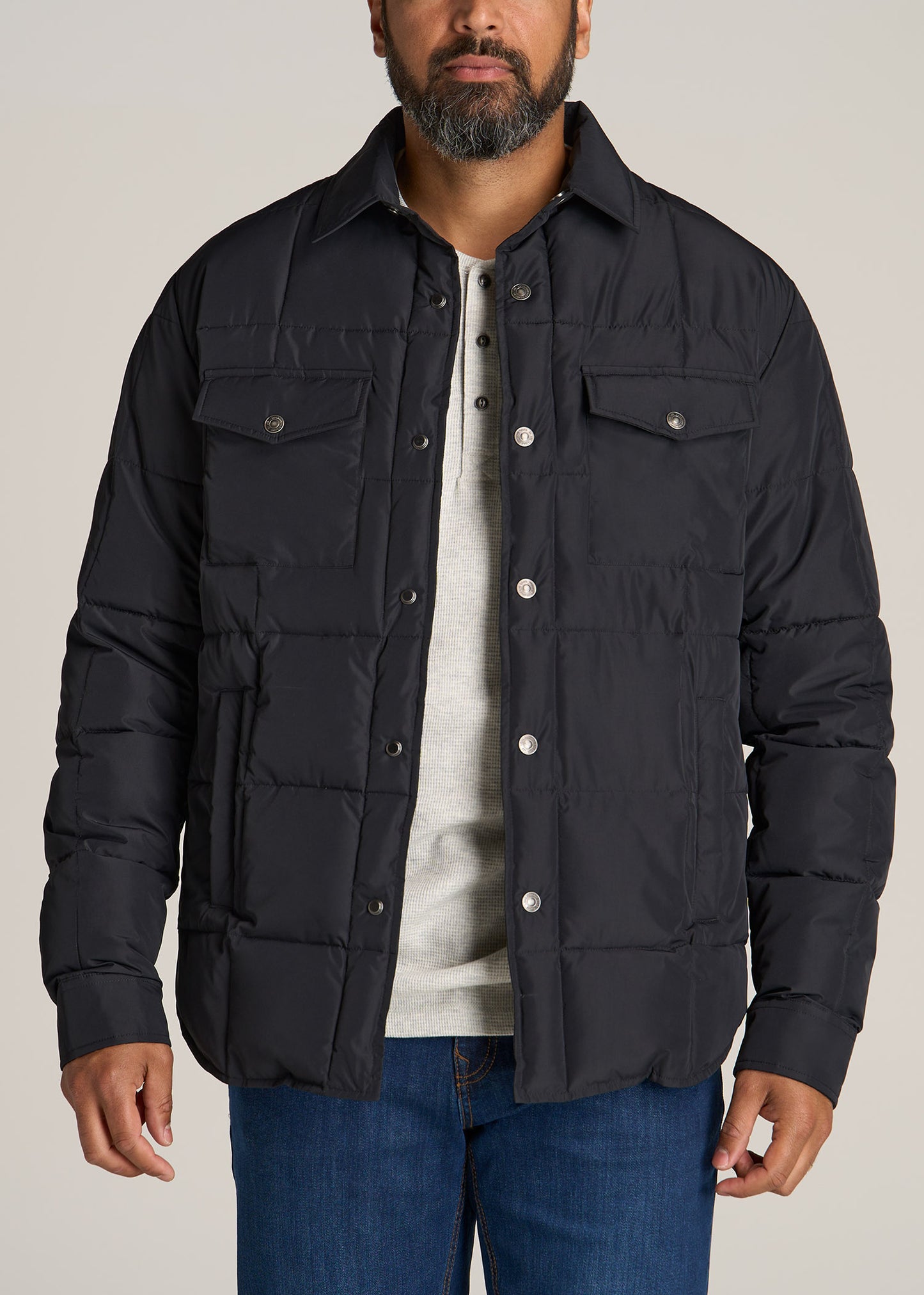 LJ-Puffer-Shirt-Jacket-Black-front