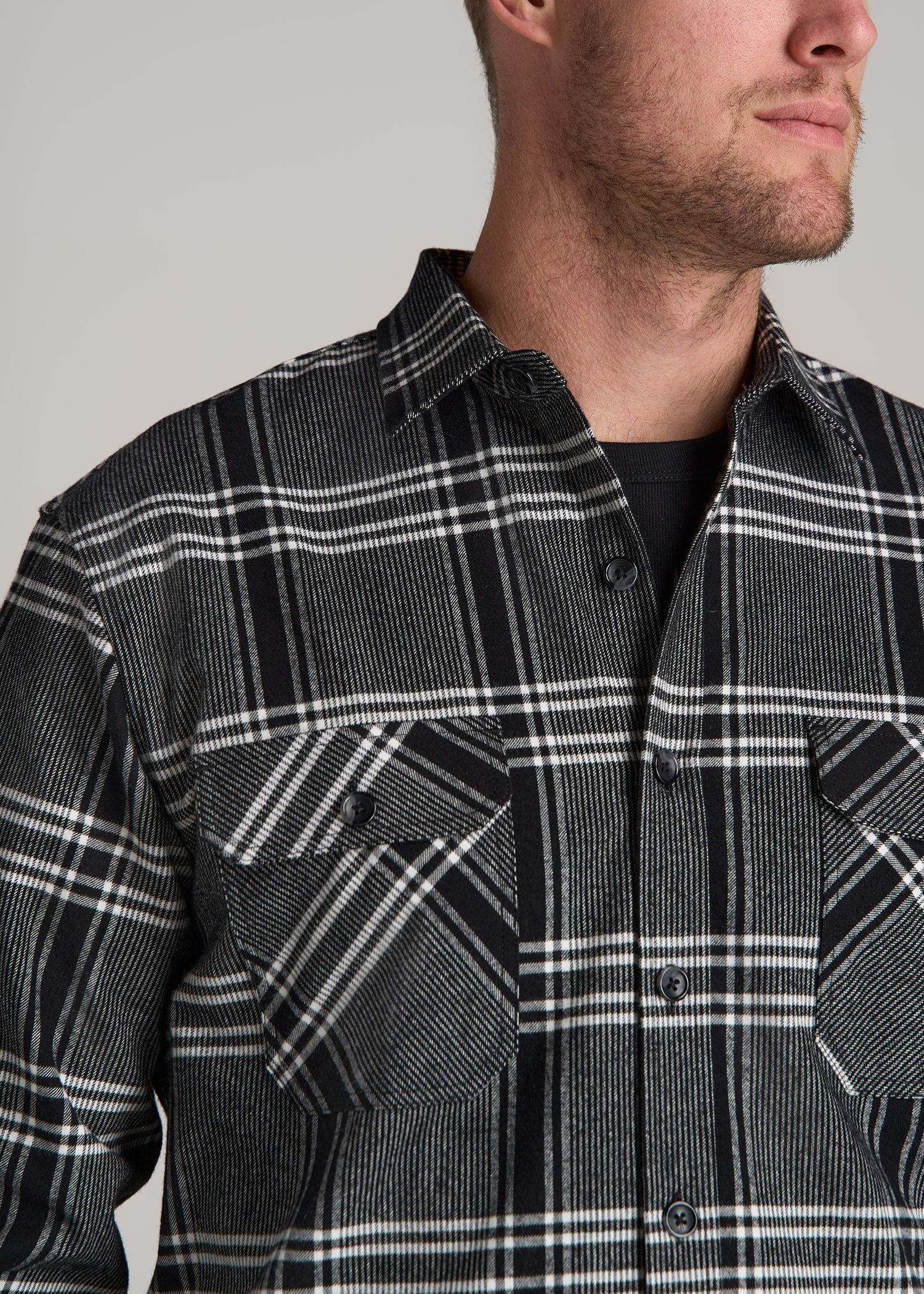 LJ-Rugged-Plaid-Shirt-Black-Light-Grey-Plaid-detail