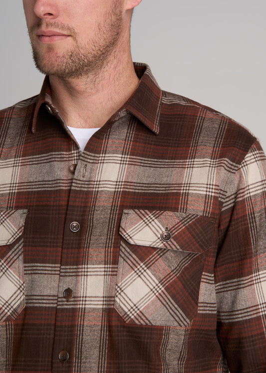 LJ&S Rugged Plaid Shirt Men's in Dark Brown and Beige Plaid