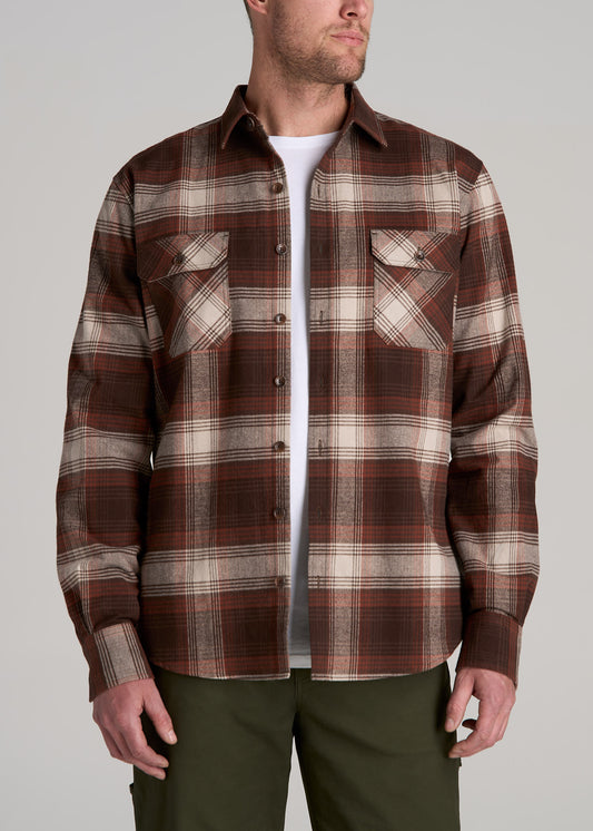 LJ&S Rugged Plaid Shirt Men's in Dark Brown and Beige Plaid