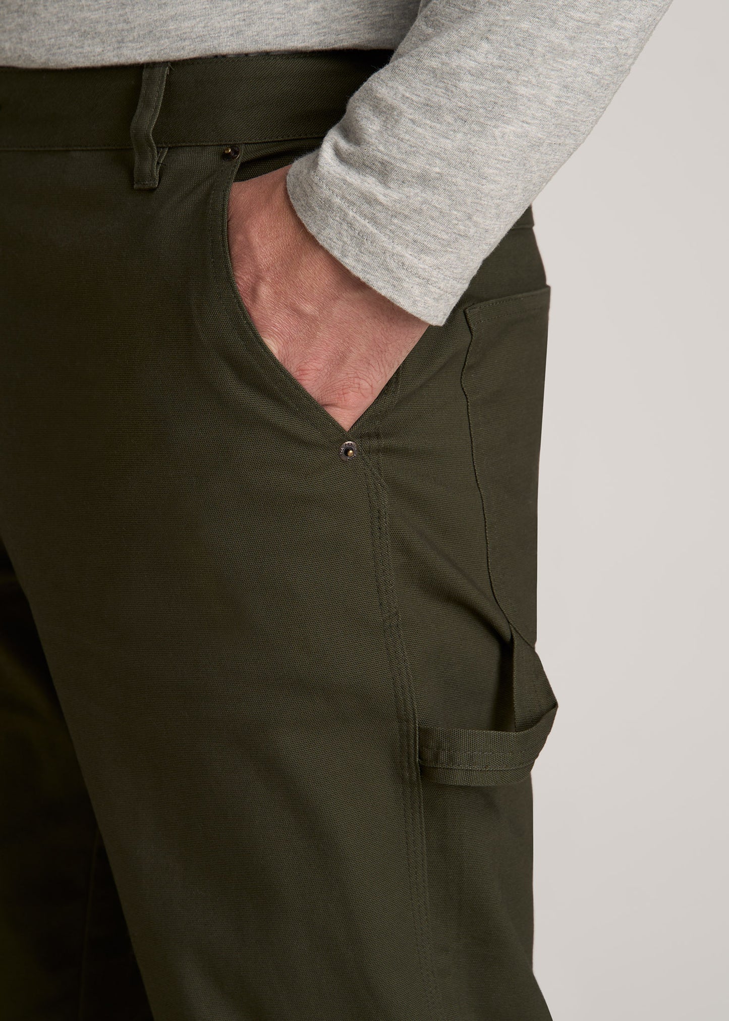 LJ&S Stretch Canvas REGULAR-FIT Carpenter's Pants for Tall Men in Thyme Green