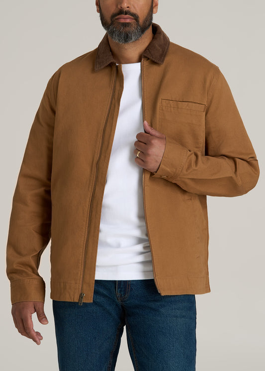 LJ&S Twill Shop Jacket for Tall Men in Dusty Brown