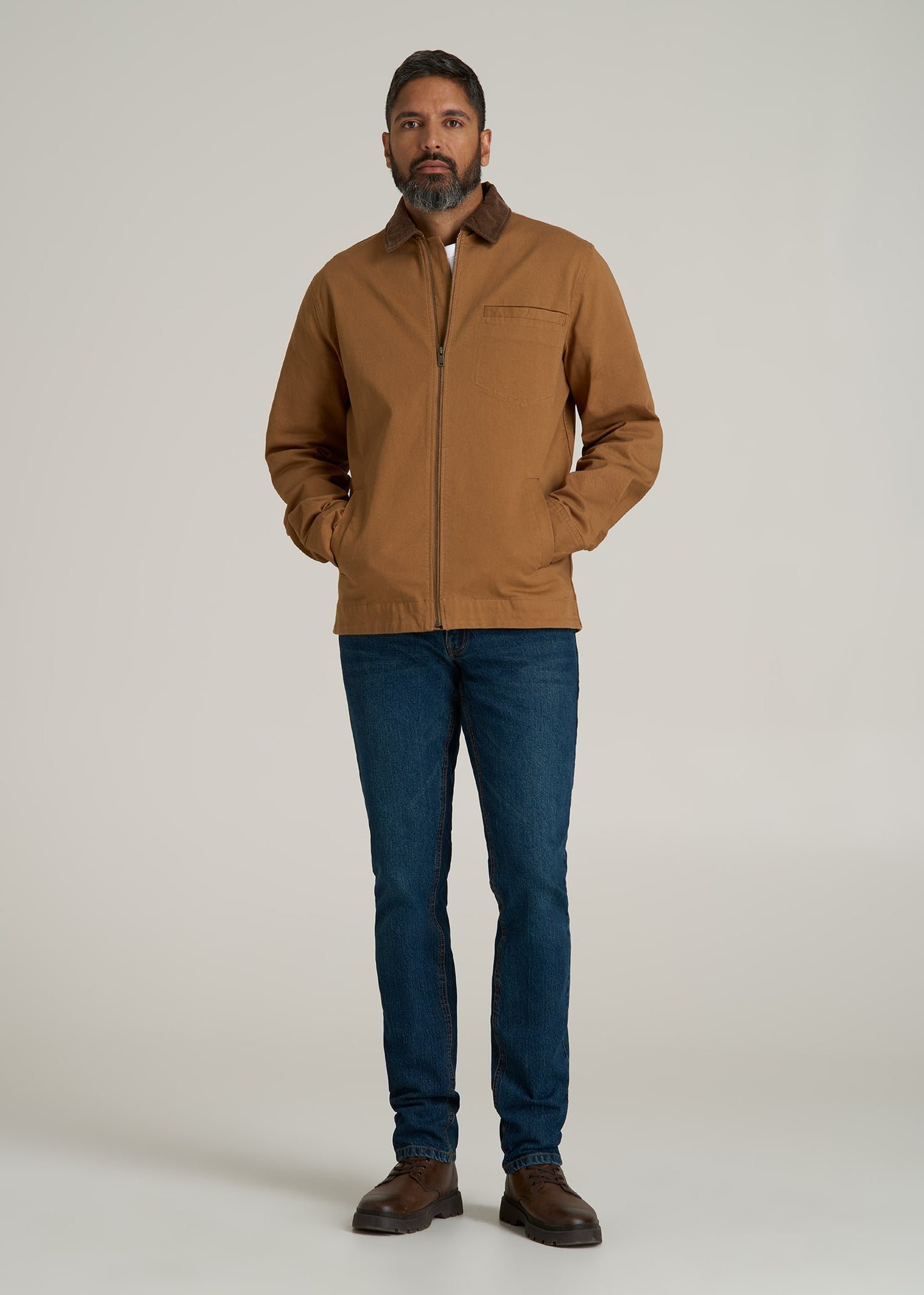 LJ&S Twill Shop Jacket for Tall Men in Dusty Brown