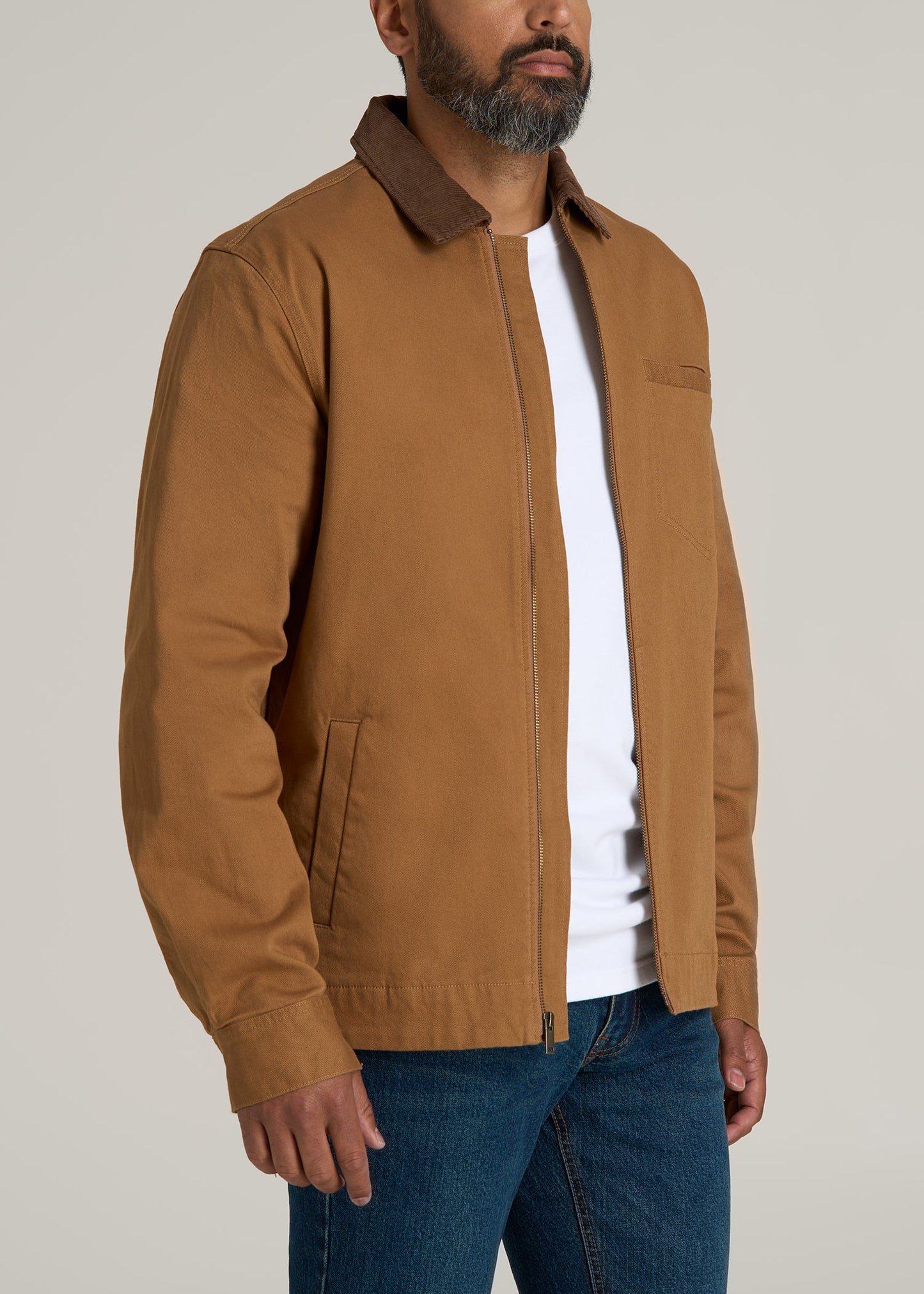 LJ&S Twill Shop Jacket for Tall Men in Dusty Brown