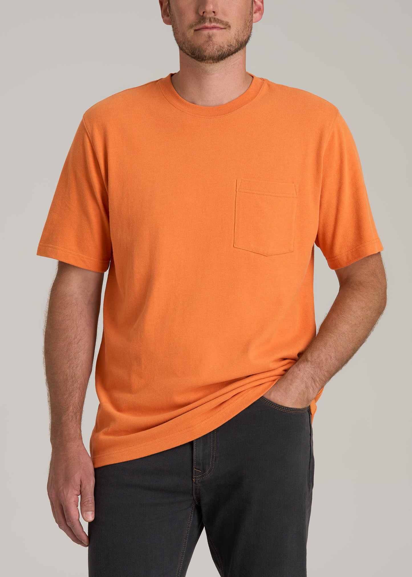 LJ&S Workwear Pocket T-Shirt for Tall Men in Marmalade