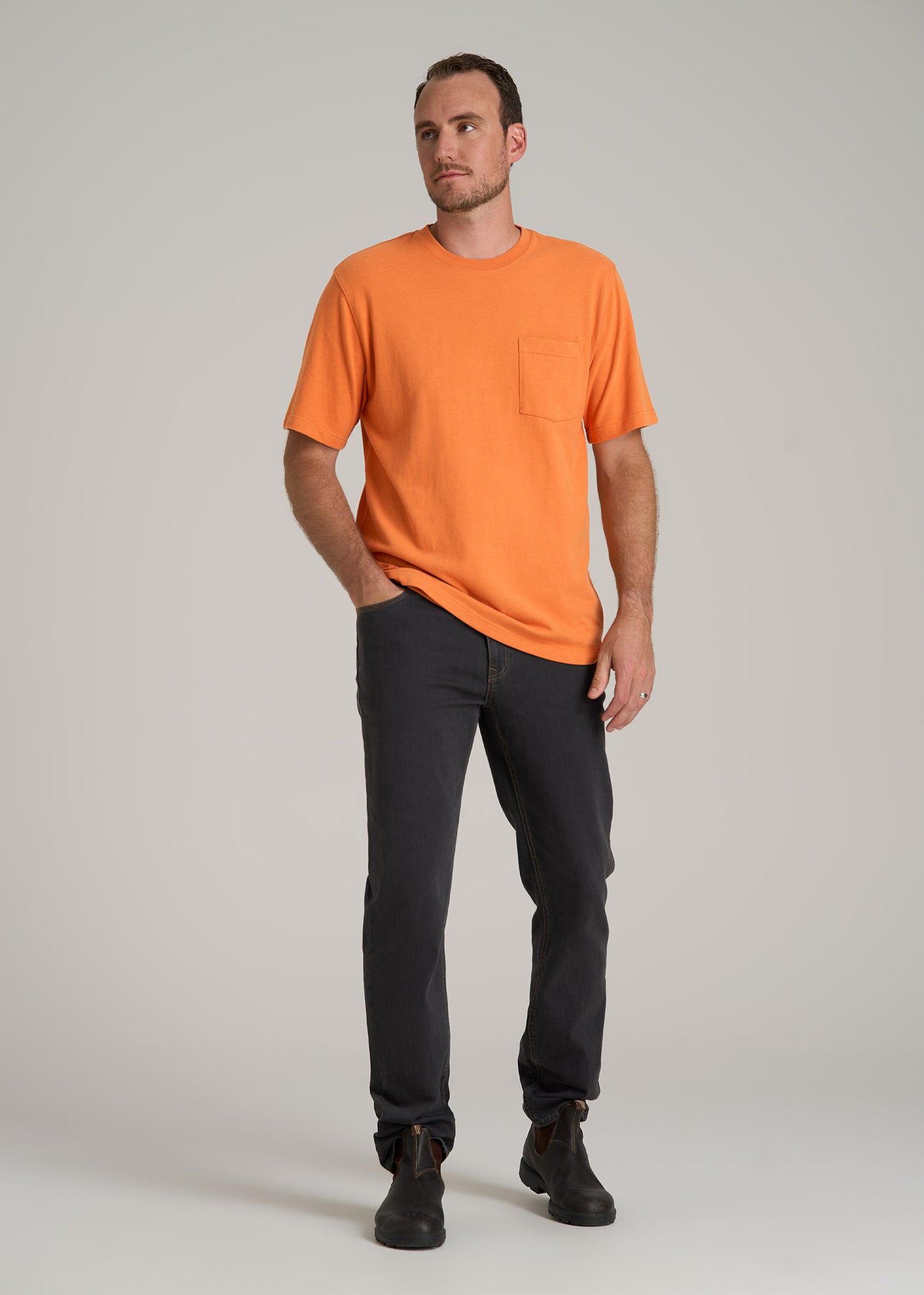 LJ&S Workwear Pocket T-Shirt for Tall Men in Marmalade