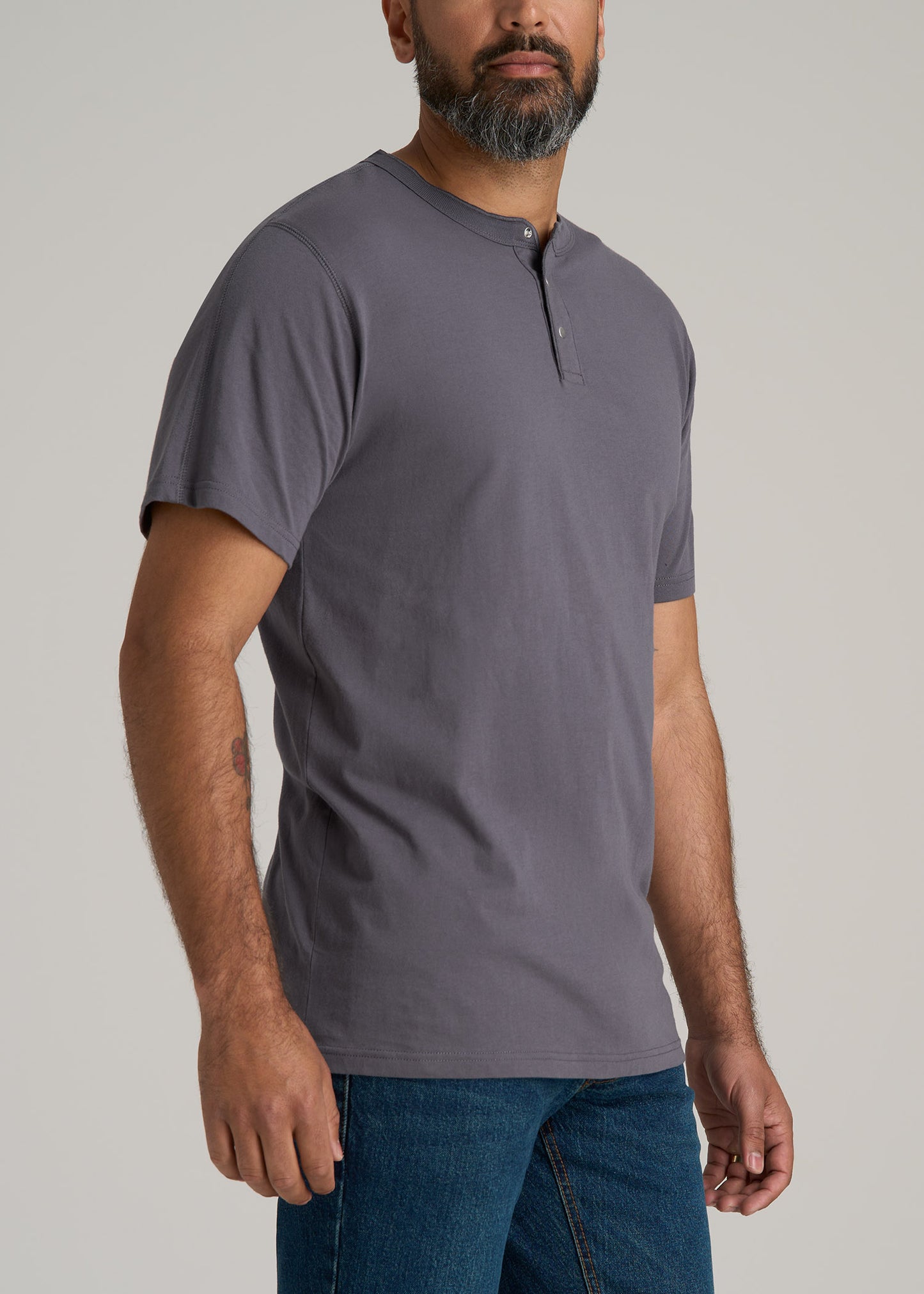 LJ&S REGULAR-FIT Jersey Henley Tee for Tall Men in Asphalt