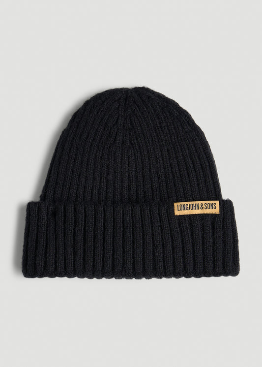 LJ&S Wool Blend Beanie for Tall Men in Black