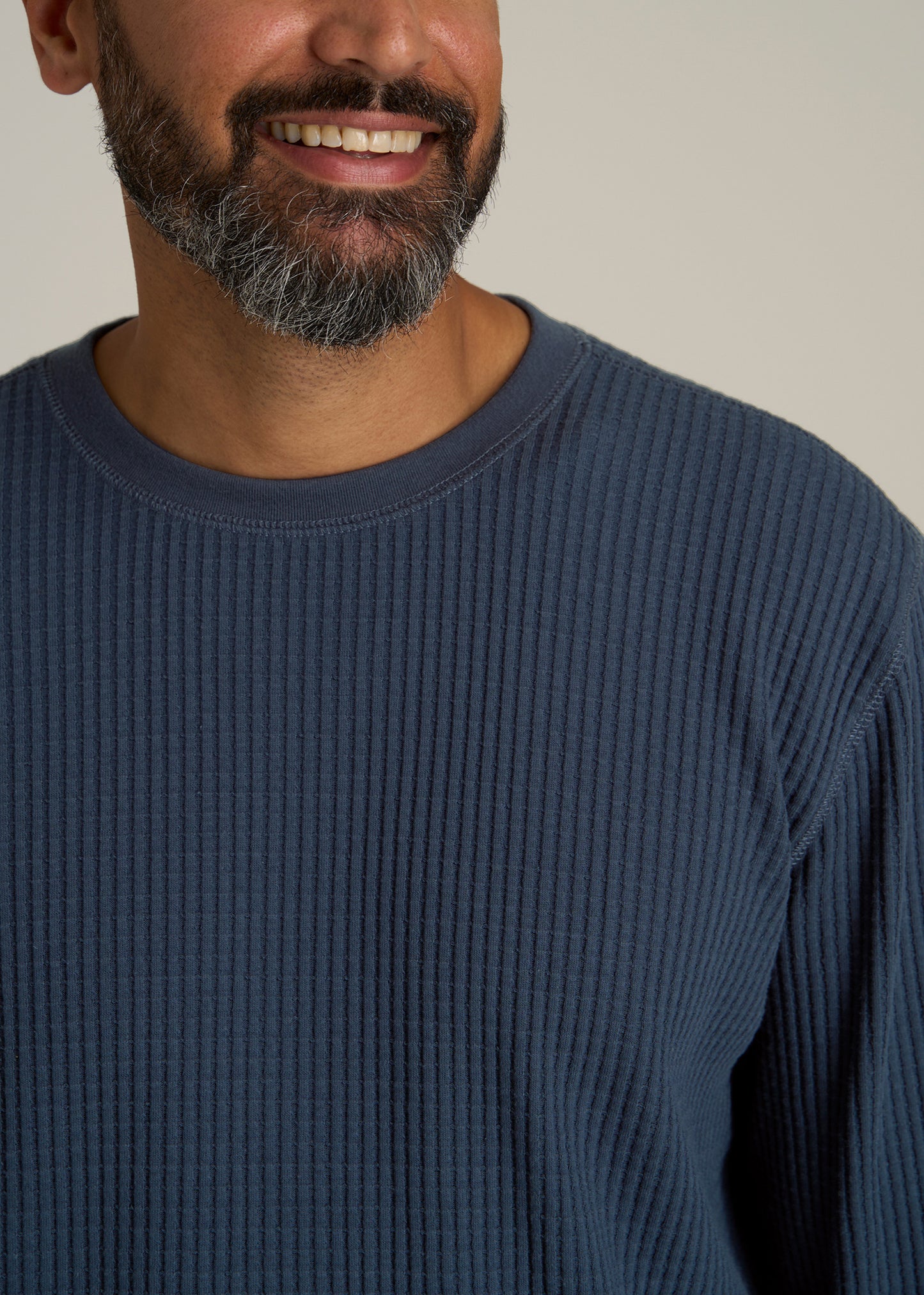 LJ&S Waffle Knit Crewneck Shirt for Tall Men in Evening Blue