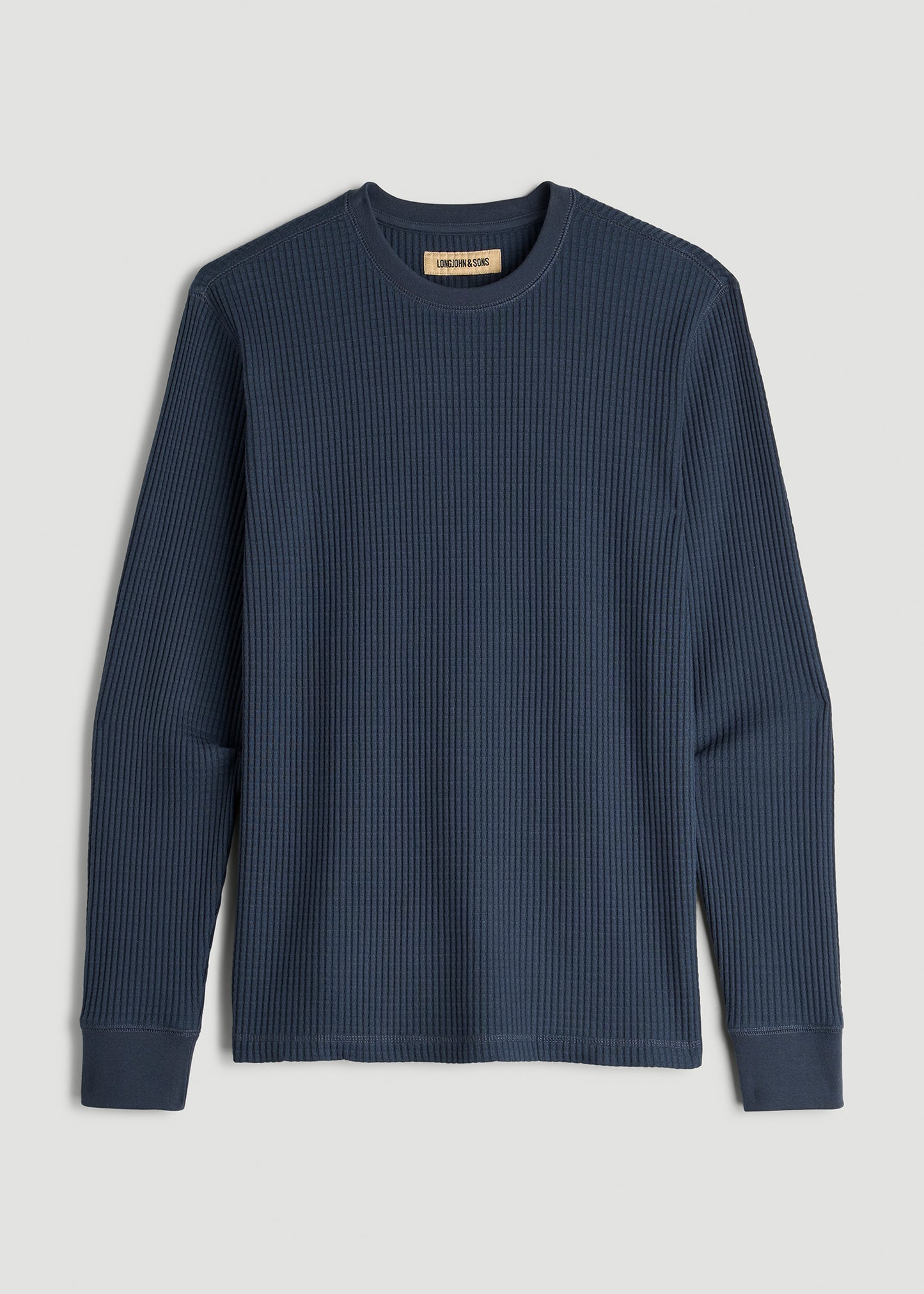 LJ&S Waffle Knit Crewneck Shirt for Tall Men in Evening Blue