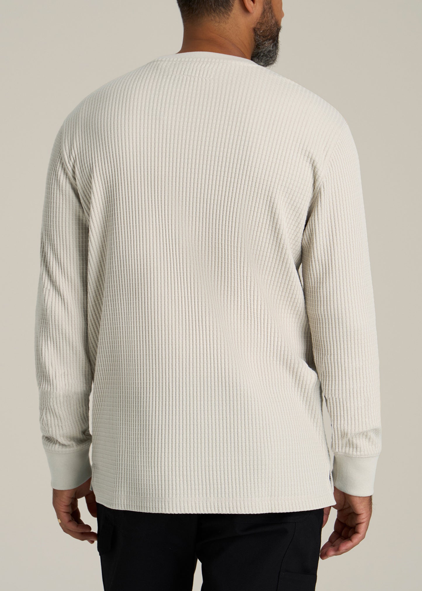 LJ&S Waffle Knit Crewneck Shirt for Tall Men in Stone