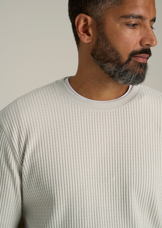 LJ&S Waffle Knit Crewneck Shirt for Tall Men in Stone