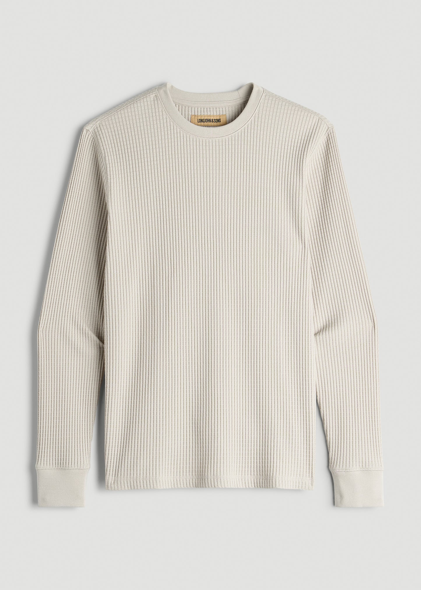 LJ&S Waffle Knit Crewneck Shirt for Tall Men in Stone