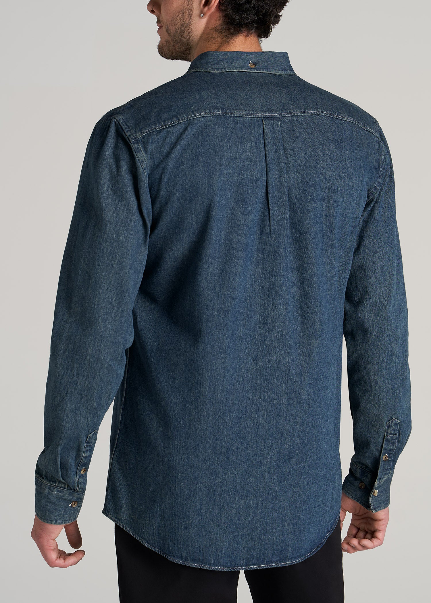         American-Tall-Men-Denim-Button-Down-Shirt-Mid-West-Blue-back