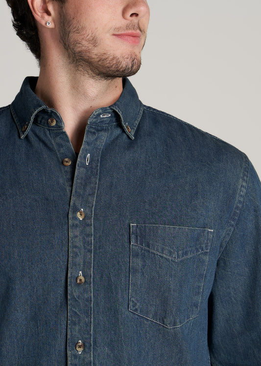    American-Tall-Men-Denim-Button-Down-Shirt-Mid-West-Blue-detail