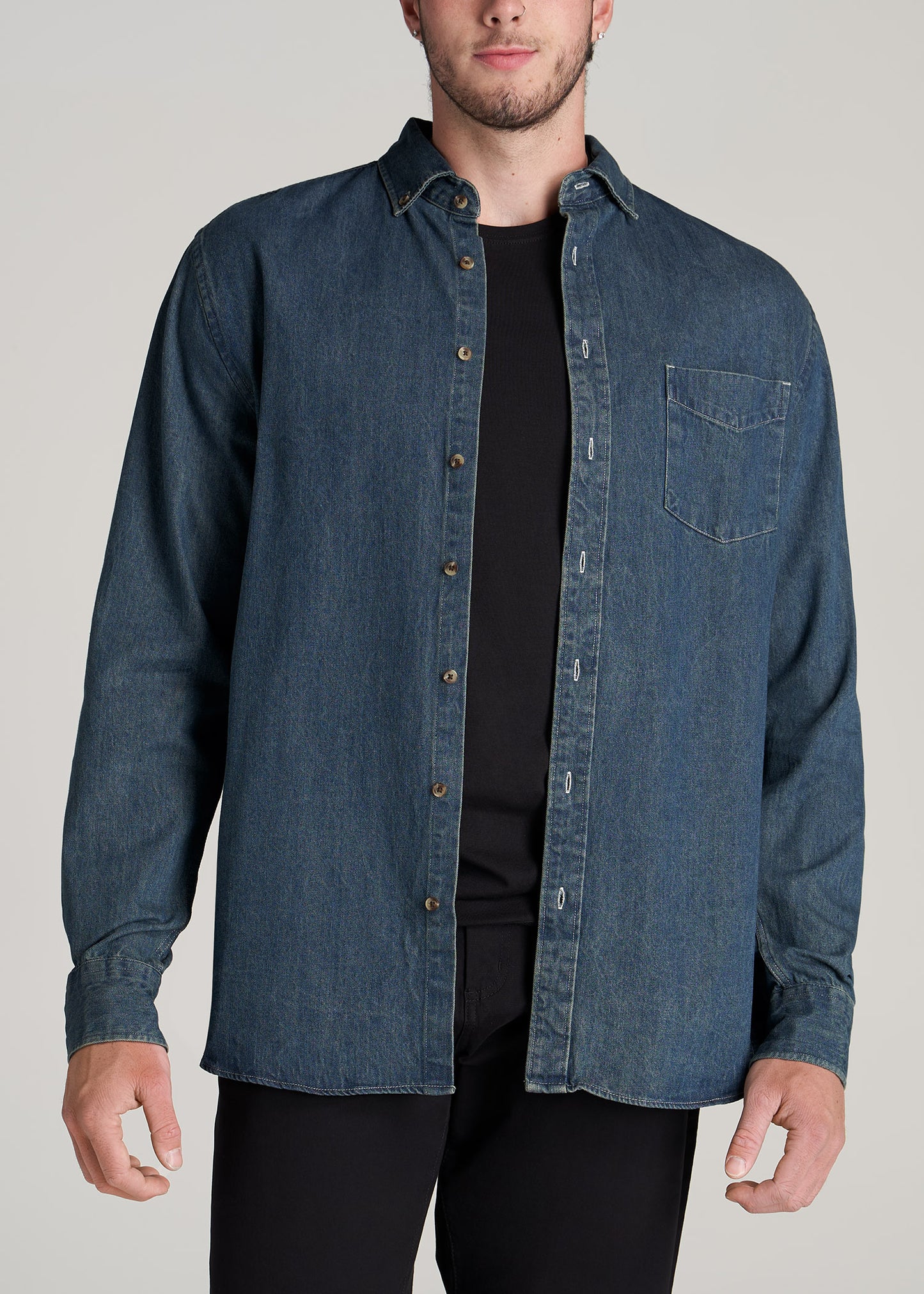    American-Tall-Men-Denim-Button-Down-Shirt-Mid-West-Blue-front