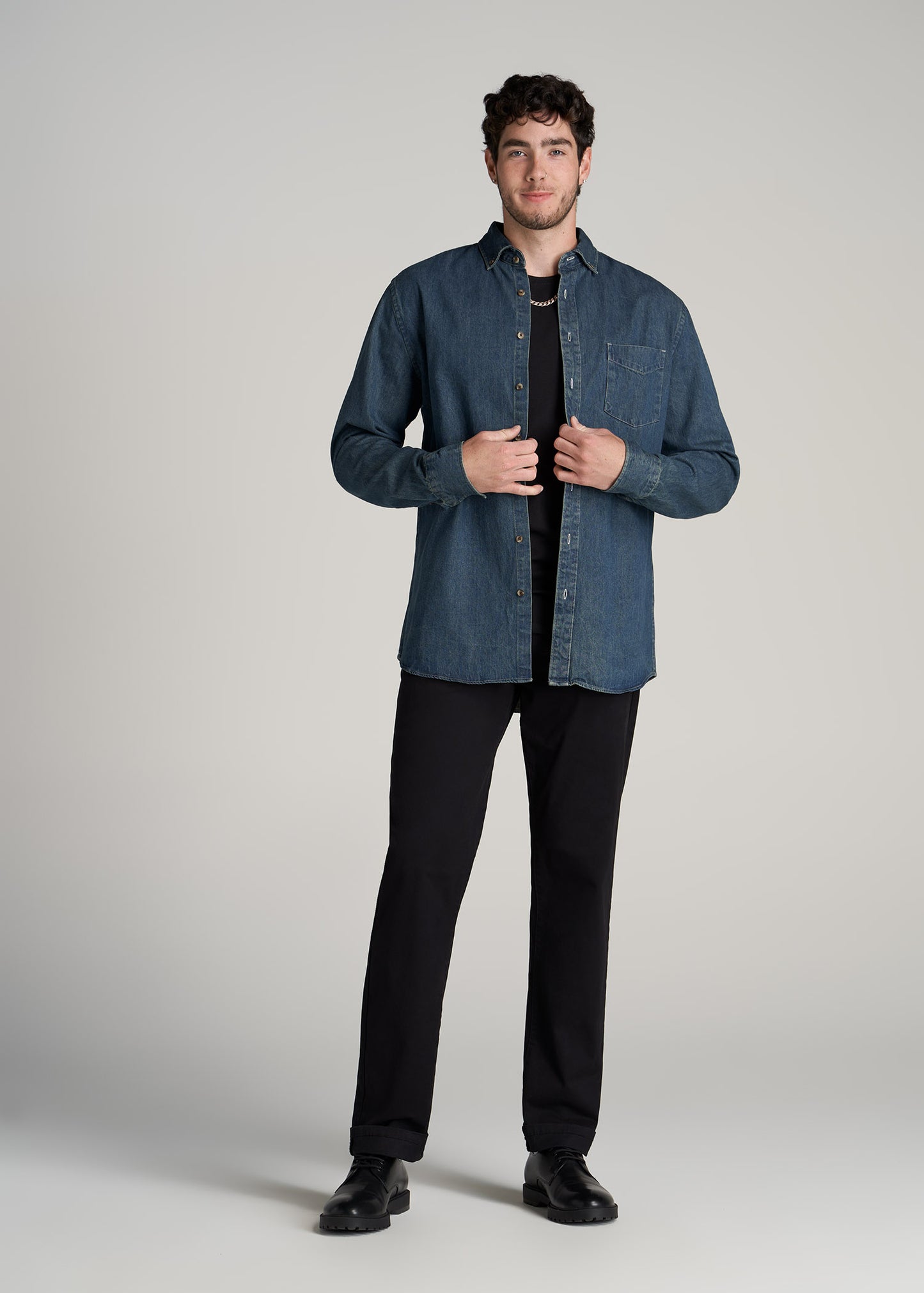    American-Tall-Men-Denim-Button-Down-Shirt-Mid-West-Blue-full