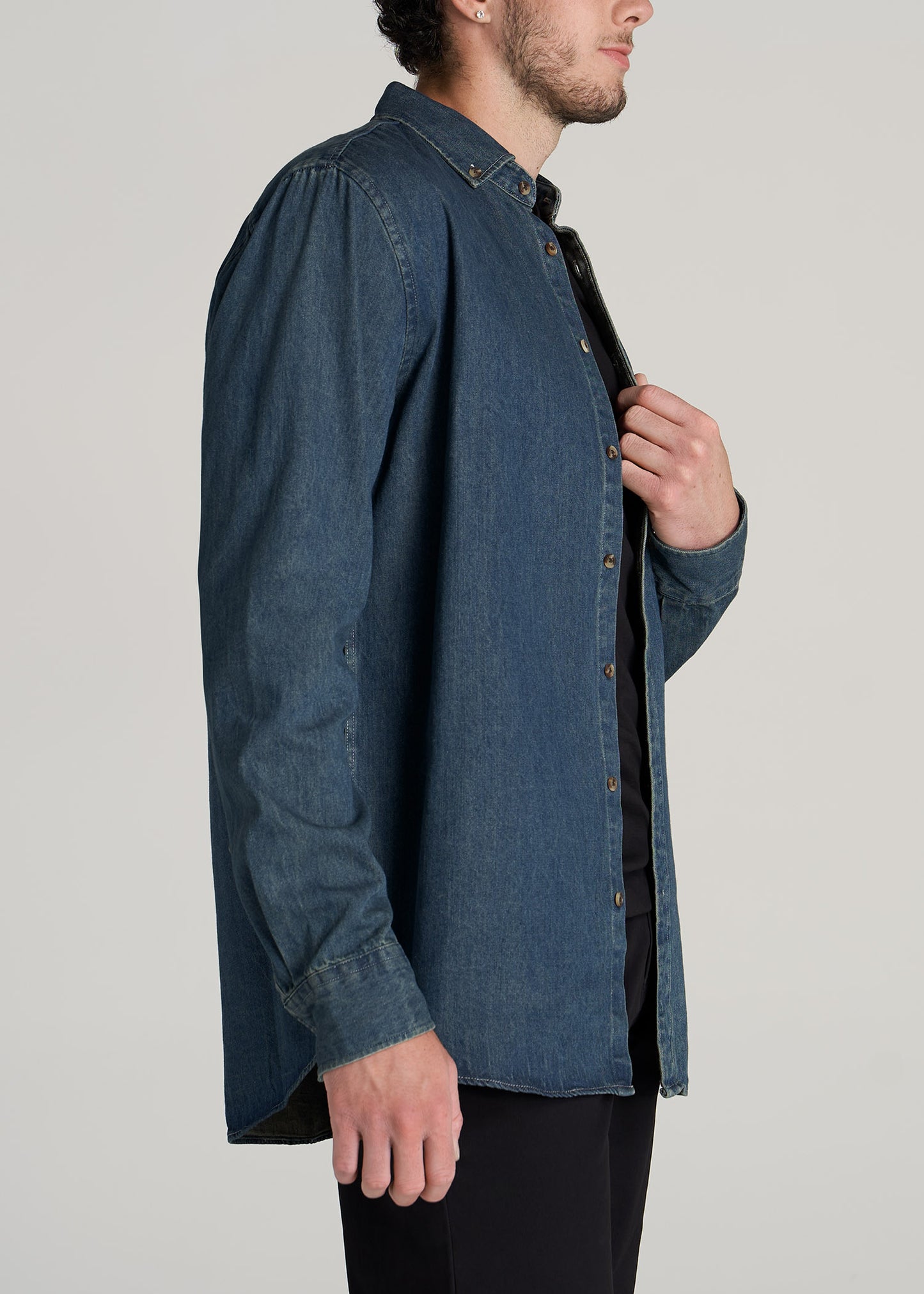       American-Tall-Men-Denim-Button-Down-Shirt-Mid-West-Blue-side