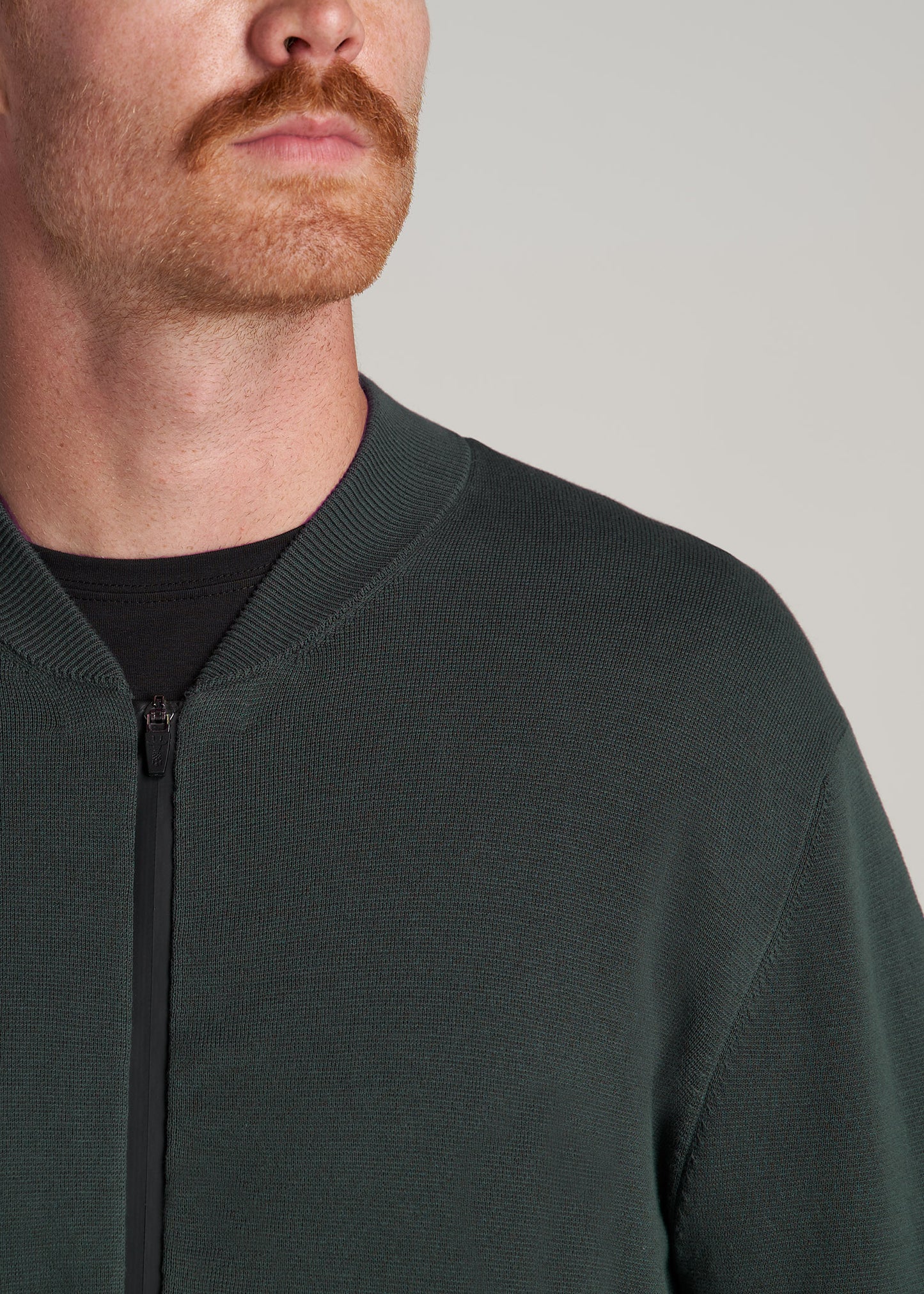       American-Tall-Men-Full-Zip-Baseball-Collar-Cardigan-Dark-Cyan-detail