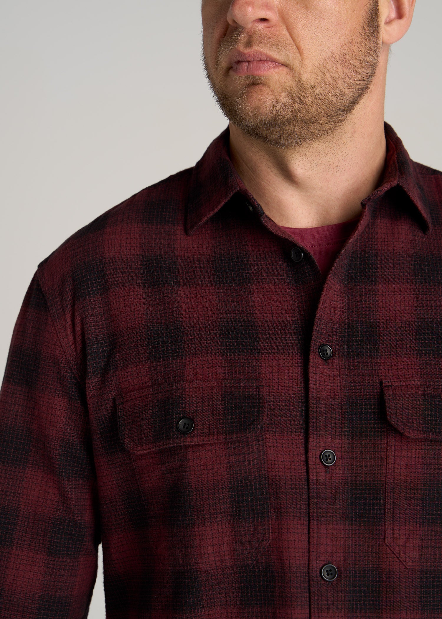    American-Tall-Men-LJ-Heavy-Flannel-Shirt-Army-Plaid-Black-Sumac-Red-detail