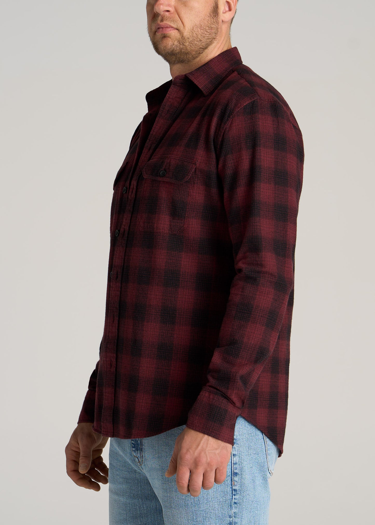 American-Tall-Men-LJ-Heavy-Flannel-Shirt-Army-Plaid-Black-Sumac-Red-side