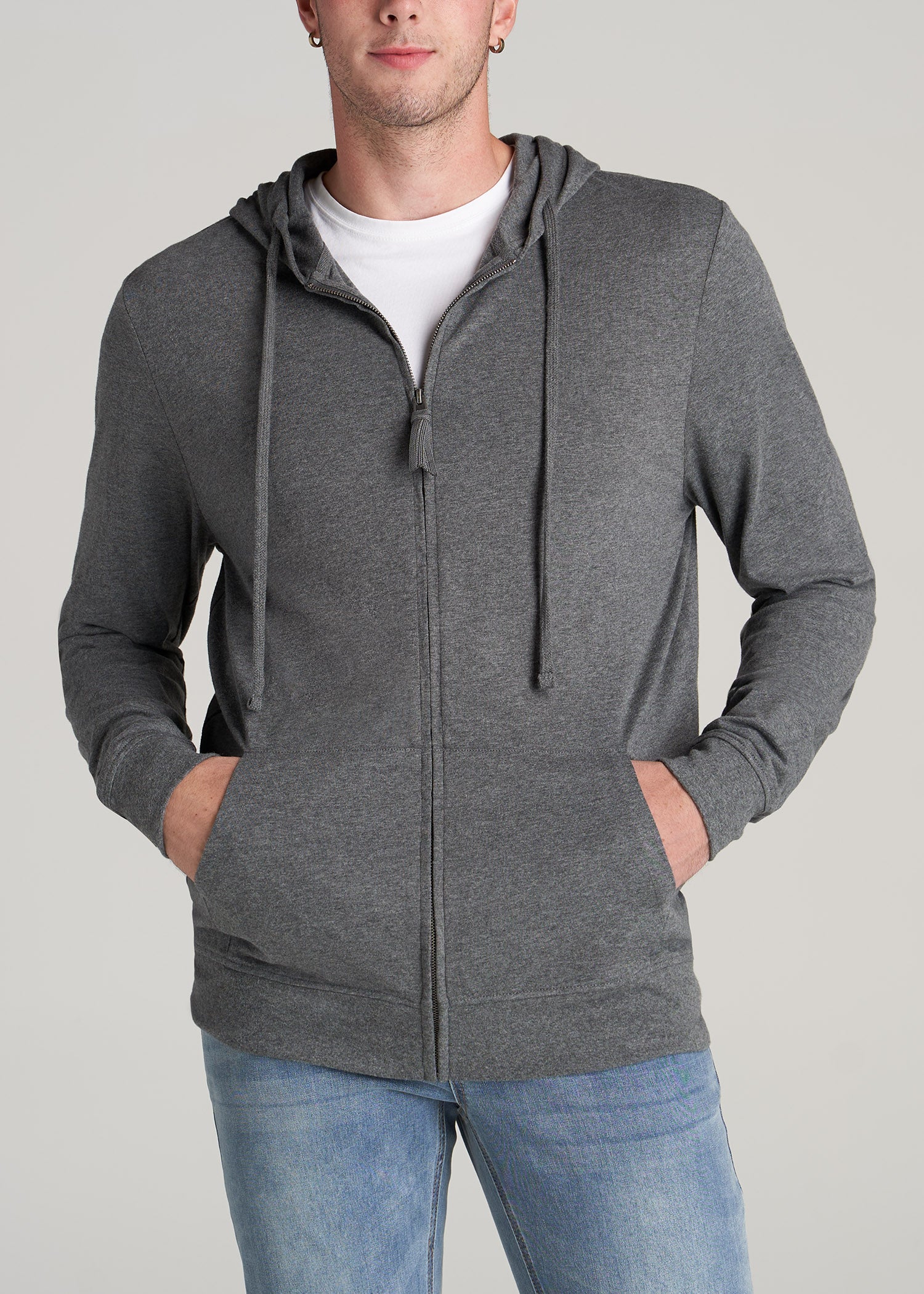       American-Tall-Men-LS-Jersey-Full-Zip-Hoodie-Charcoal-Mix-front