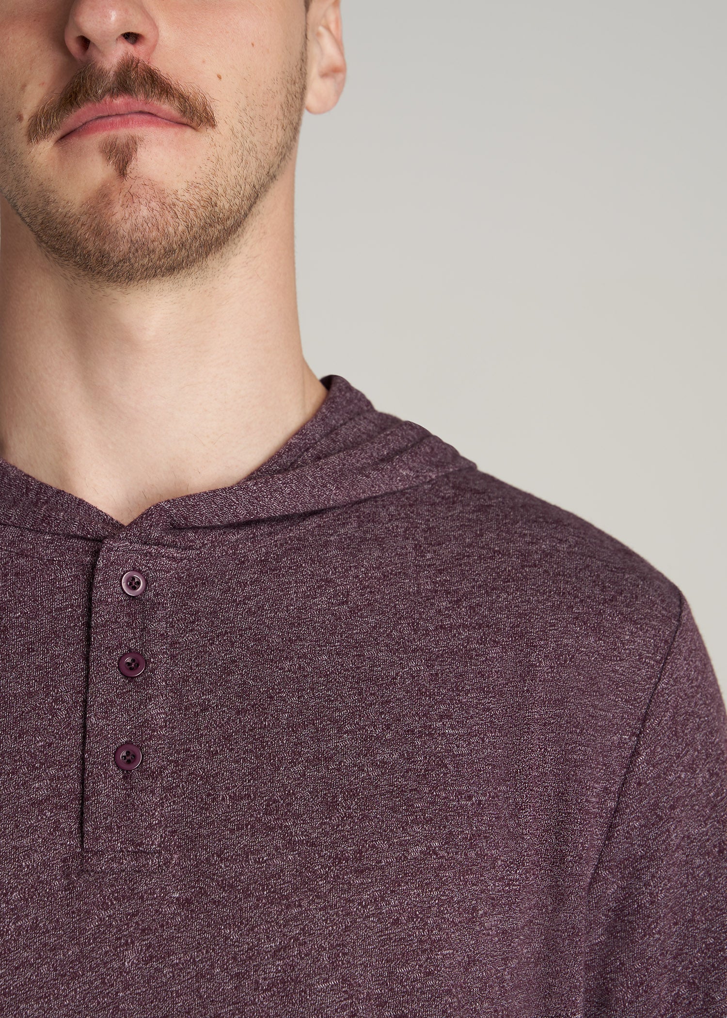     American-Tall-Men-Long-Sleeve-Henley-Hoodie-Burgundy-Mix-detail