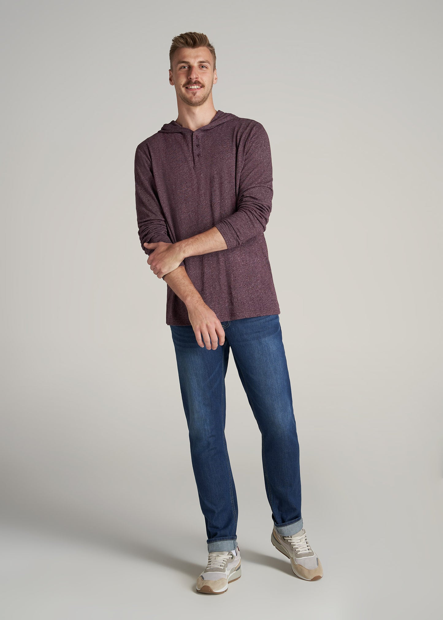    American-Tall-Men-Long-Sleeve-Henley-Hoodie-Burgundy-Mix-full