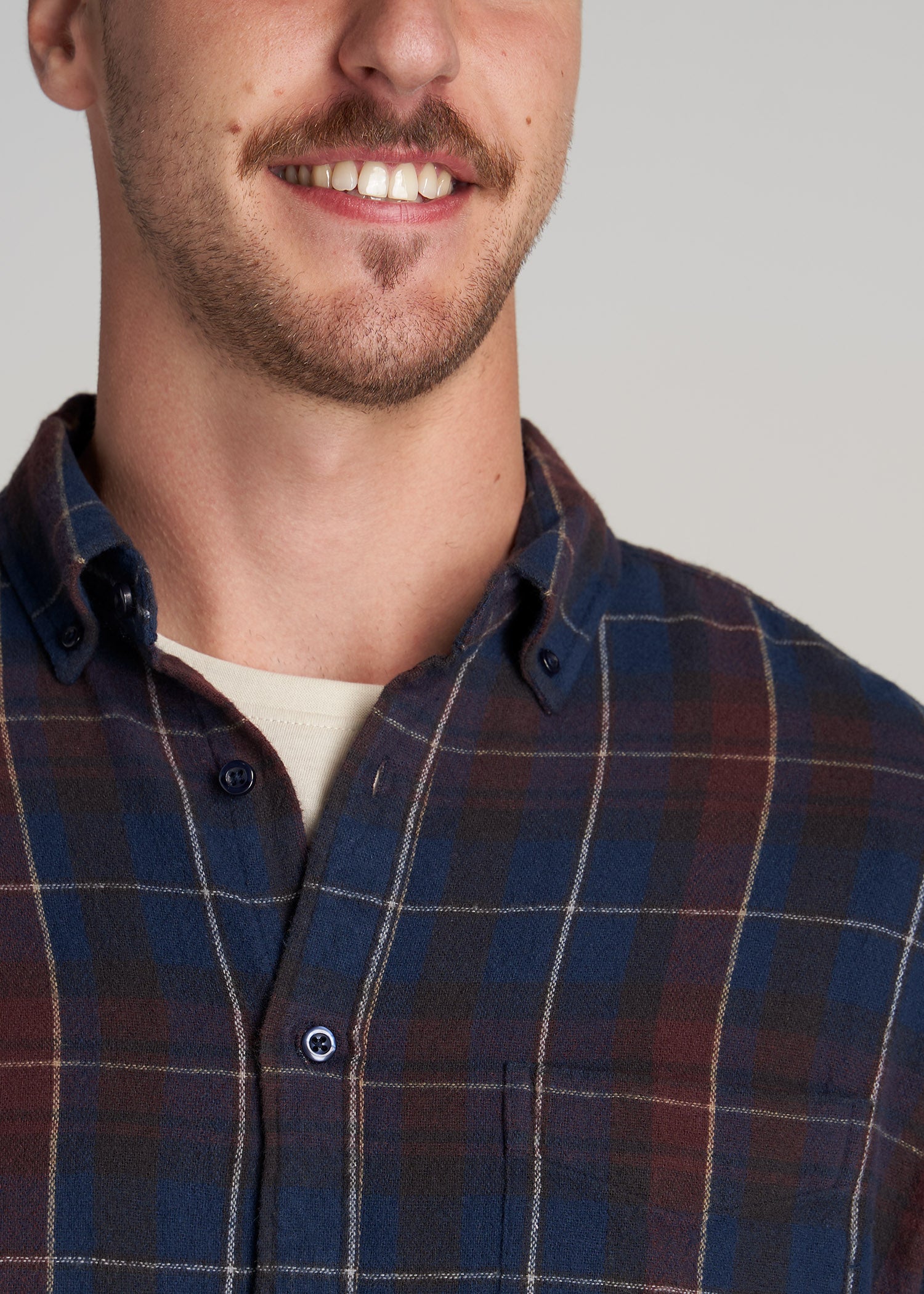       American-Tall-Men-Nelson-Button-Up-Port-Dark-Cobalt-Plaid-detail