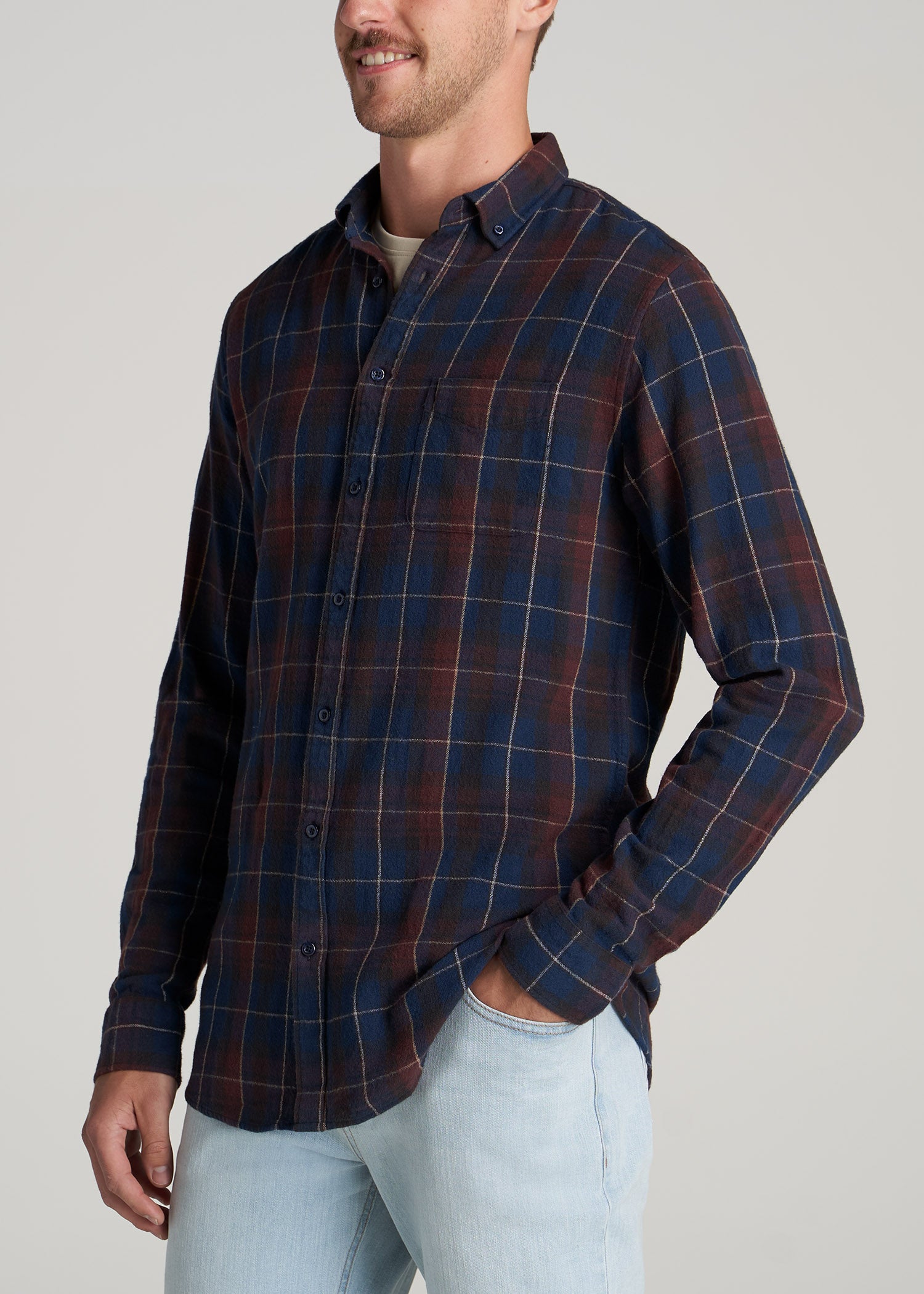       American-Tall-Men-Nelson-Button-Up-Port-Dark-Cobalt-Plaid-side