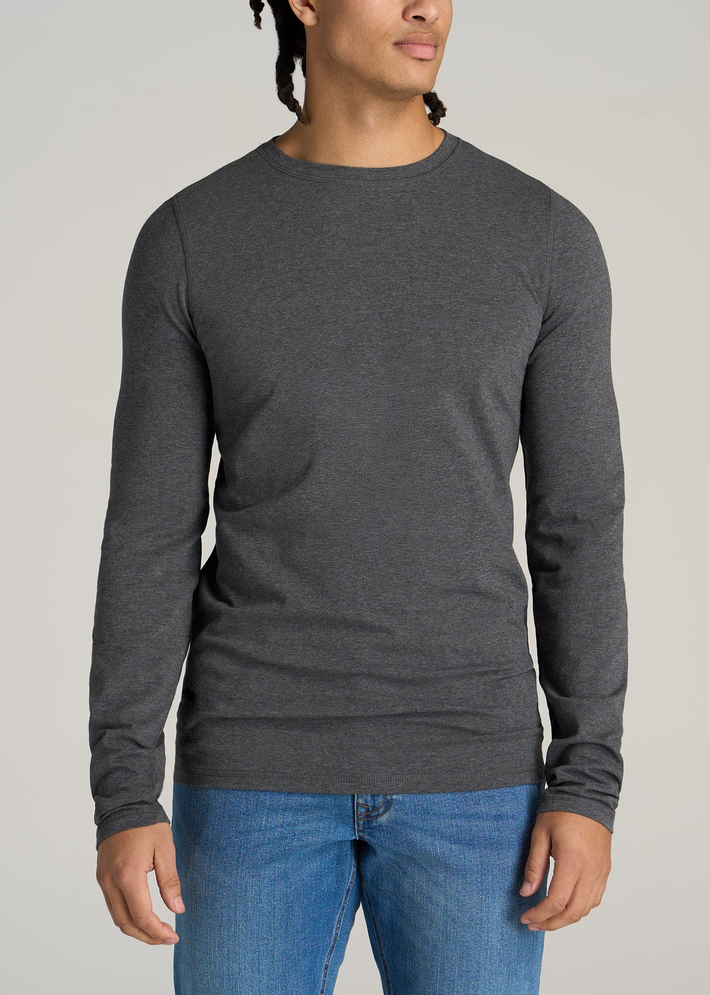    American-Tall-Men-Original-Essentials-SLIM-FIT-Long-Sleeve-T-Shirt-Charcoal-Mix-front