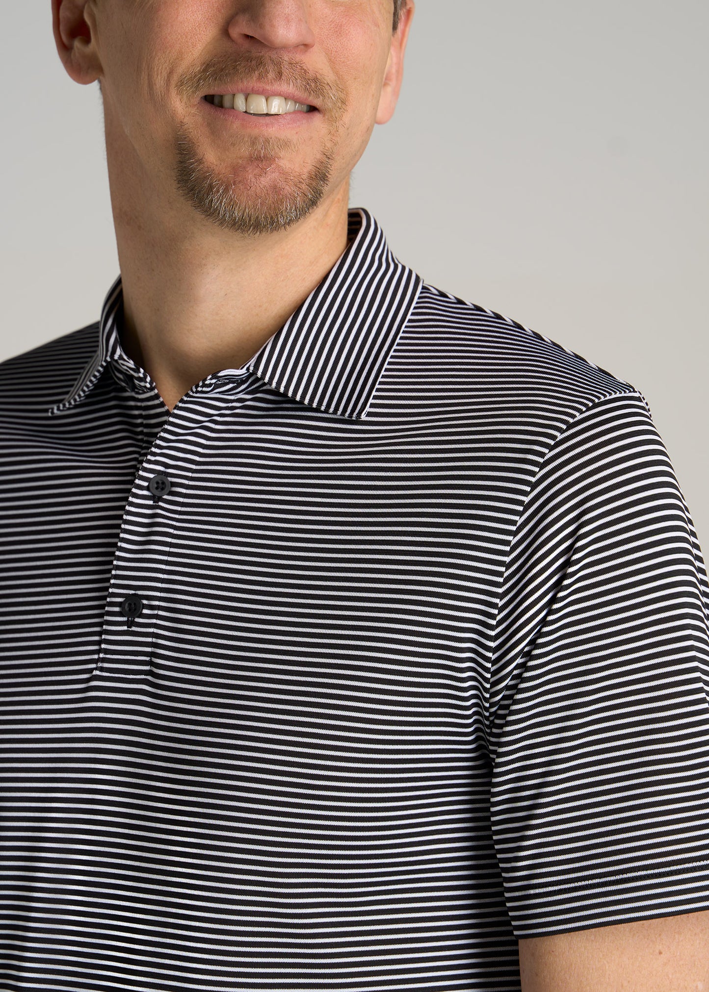    American-Tall-Men-Performance-Stretch-Stripe-Golf-Polo-Black-detail