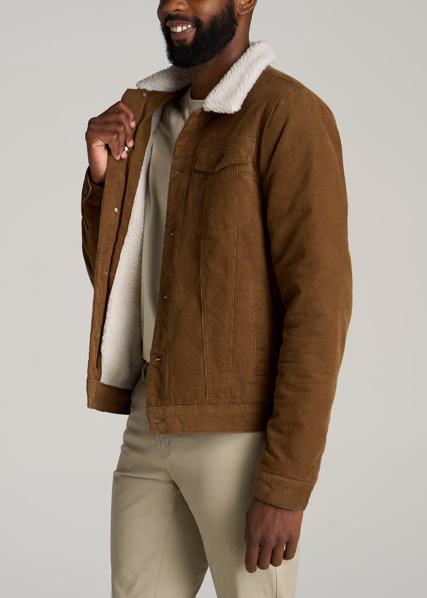    American-Tall-Men-Sherpa-Corduroy-Trucker-Jacket-Tan-Brown-side