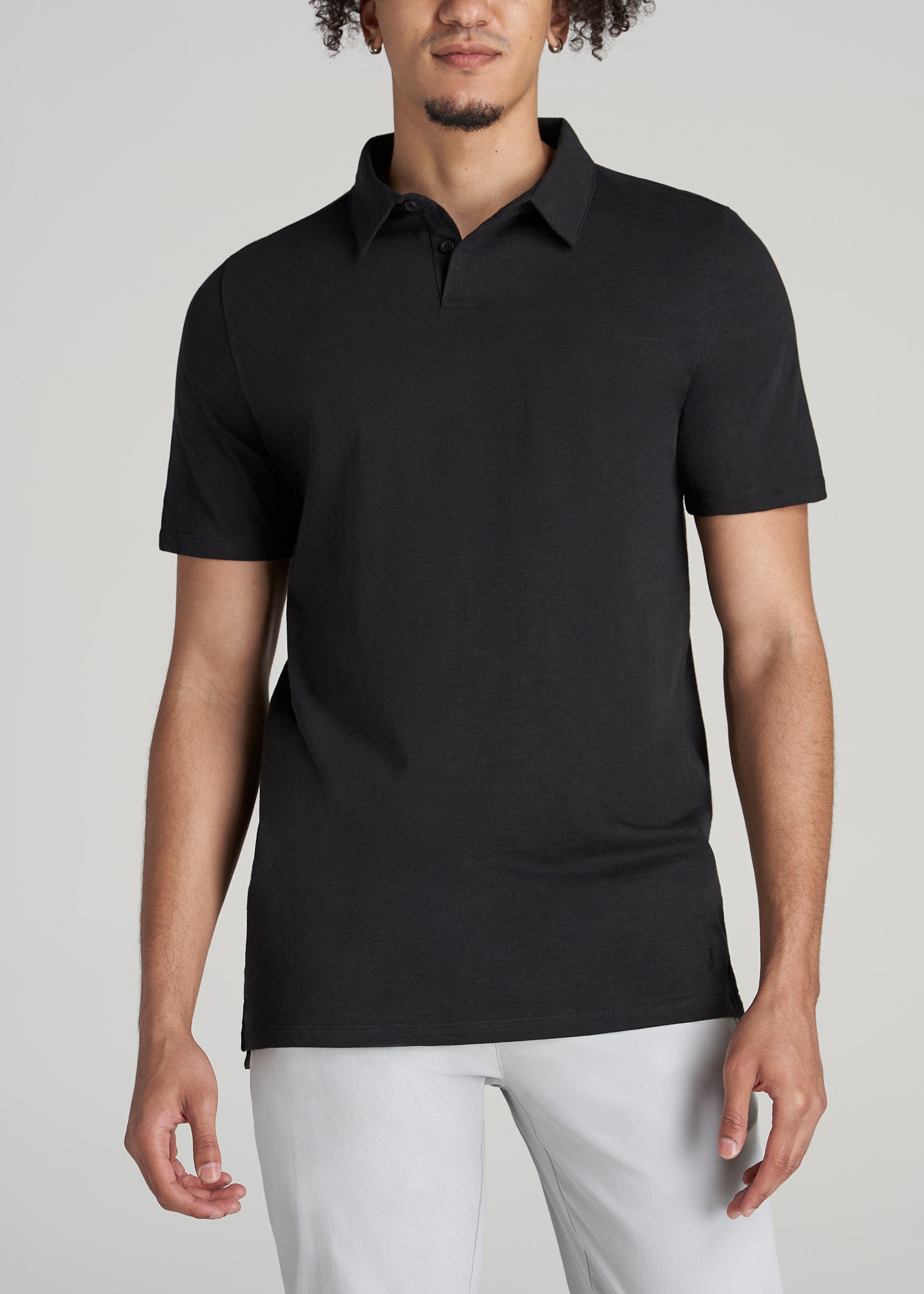       American-Tall-Men-Slub-Self-Collar-Polo-With-Placket-Black-front