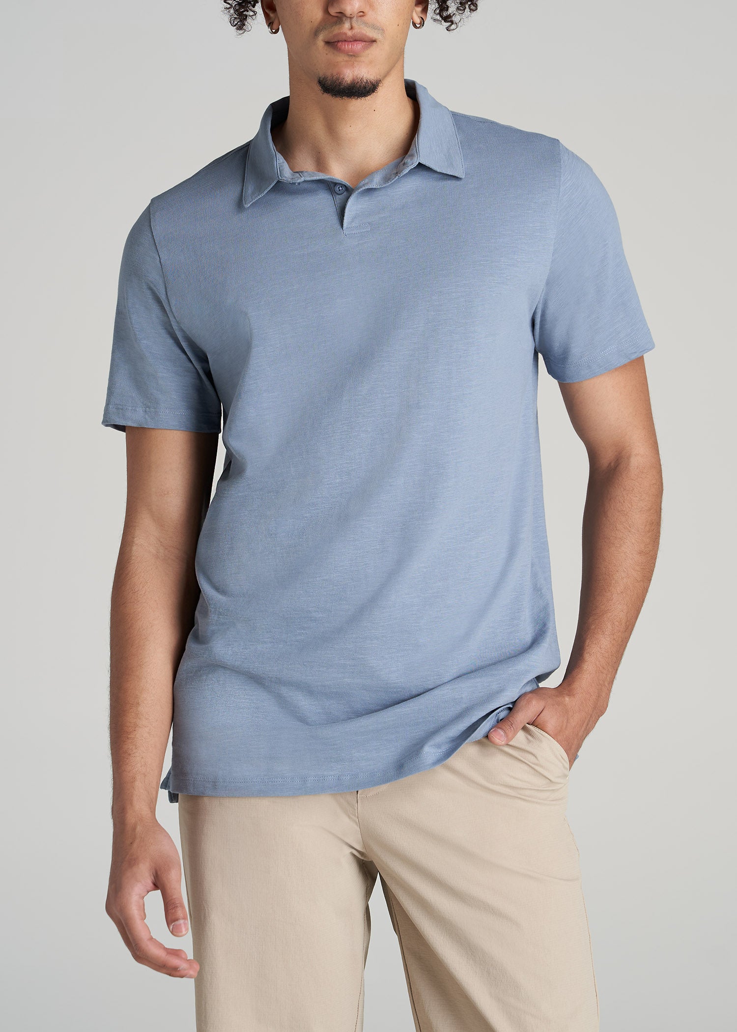    American-Tall-Men-Slub-Self-Collar-Polo-With-Placket-Chambray-front